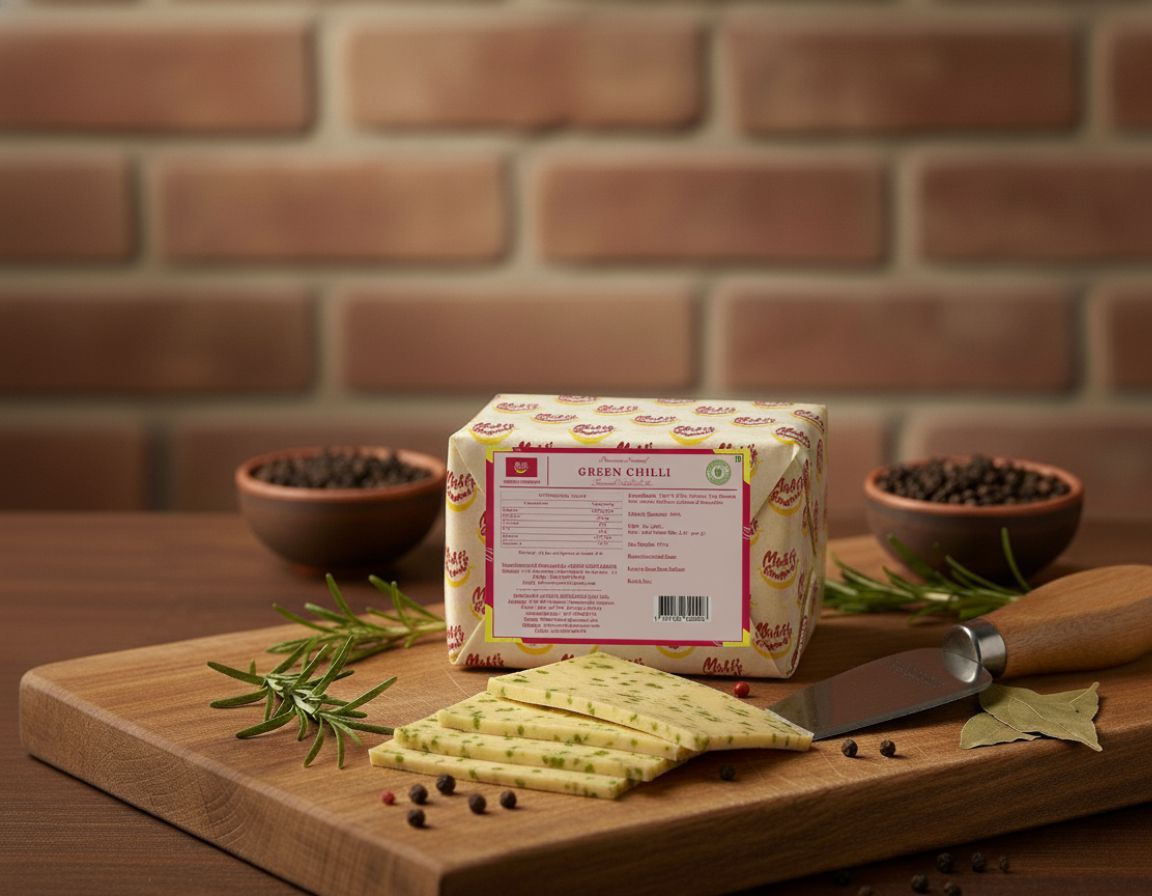 Mishti Gourmet Artisanal Green Chilly Cheddar Cheese 200g- 0% preservatives