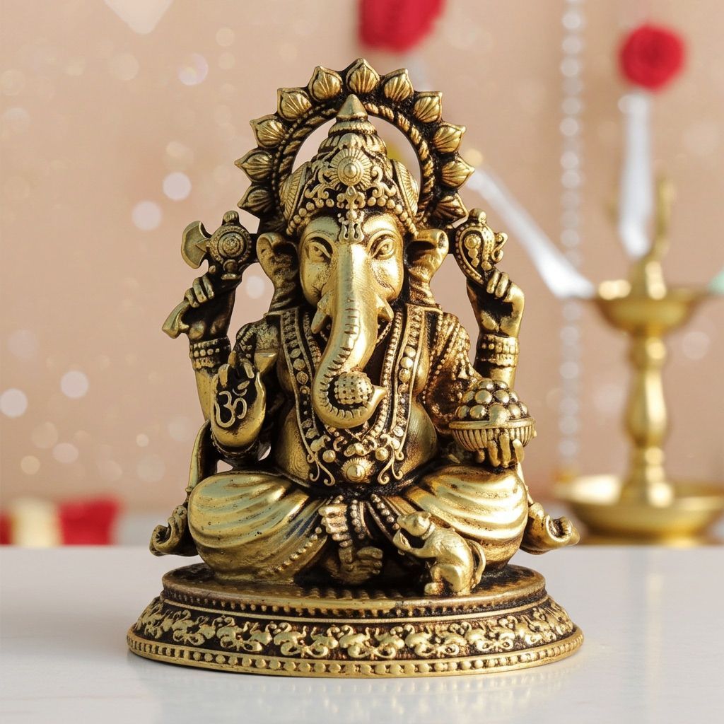 Brass Showpiece Ganesh Ji God Idol Statue, Made From Machine (BSMAS1701 G)