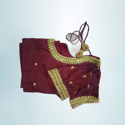 Maroon Maggam Work Bridal Blouse | Intricate Zardosi & Mirror Embellishments | Wedding & Festive Wear