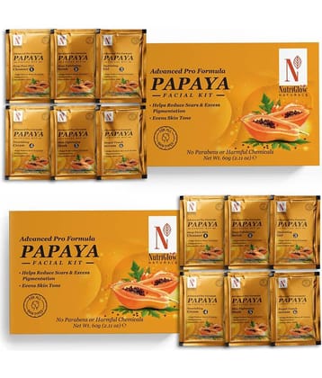 NutriGlow Advanced Pro Formula Papaya Facial Kit for Glowing Skin, Each 60gm (Pack of 2)