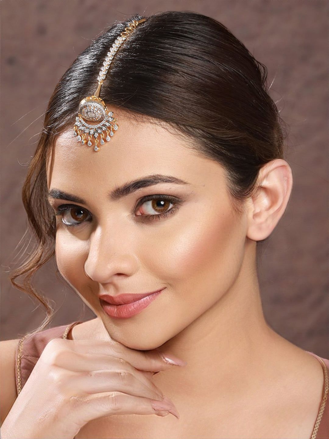 Gold Plated CZ Studded Exclusive Borla Mangtika