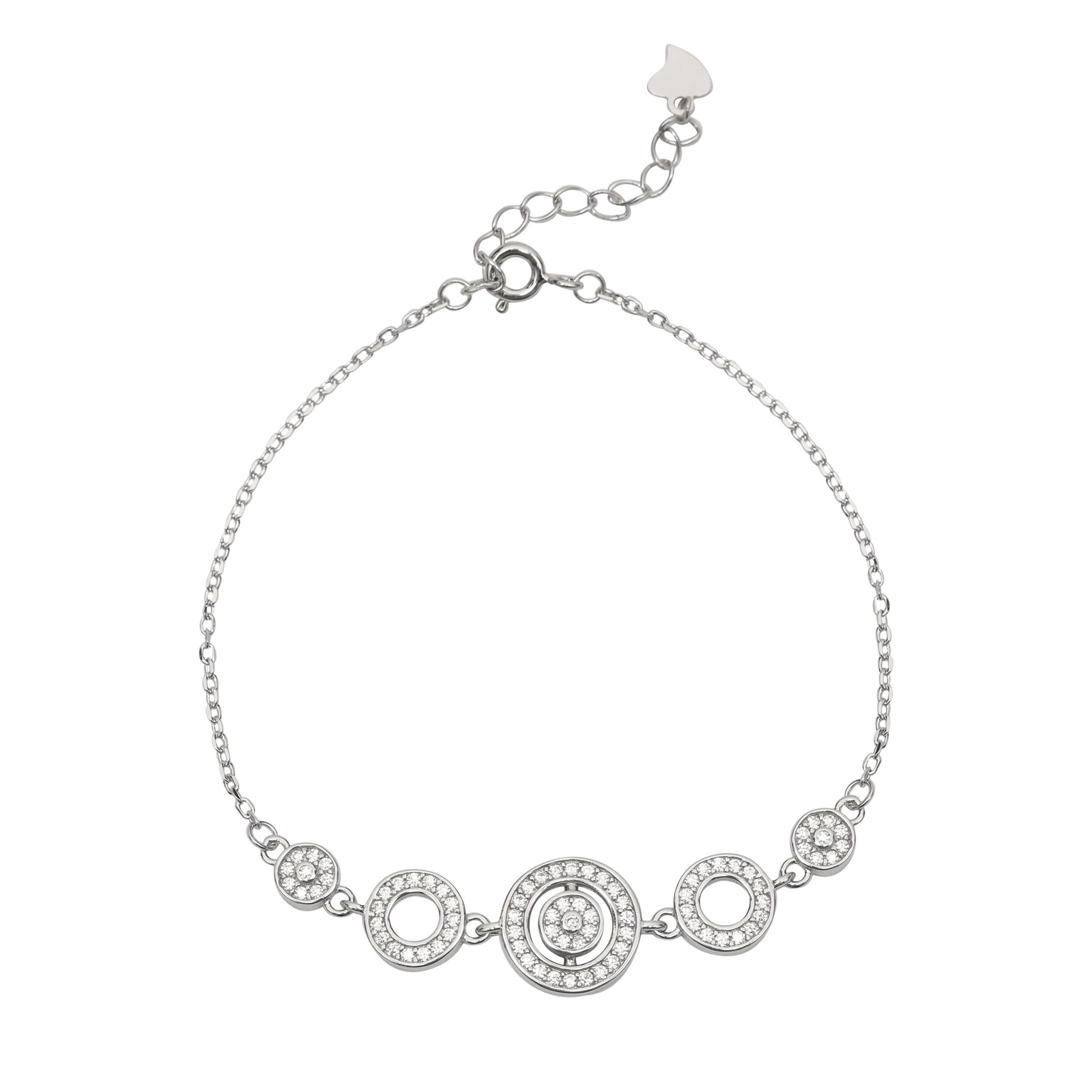 925 Sterling Silver Circle Charm Bracelet with Cubic Zirconia | Adjustable Chain Bracelet for Women | Weight - 7.5 gram