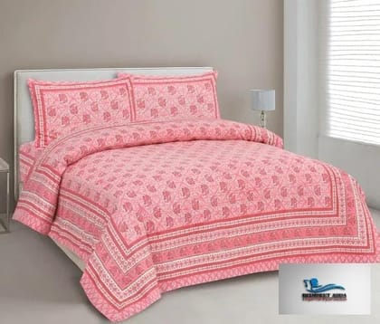 3001-Hometrade India-Standard King Size (90*108 Inches)-Pure Cotton Jaipuri Double Bedsheet With Matching Pillow Cover