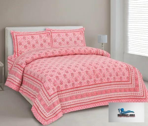 3001-Hometrade India-Standard King Size (90*108 Inches)-Pure Cotton Jaipuri Double Bedsheet With Matching Pillow Cover