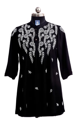 Handcrafted Chikankari V-Neck Top|Black Handcrafted Chikankari V-Neck Top|Black