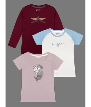 HELLCAT Pack of 3 Girls Cotton Blend T-Shirt ( Multicolor )