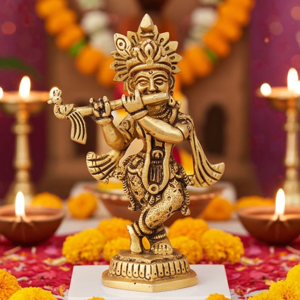 Brass Showpiece Krishna Idol Statue (BSMAS1393 K)