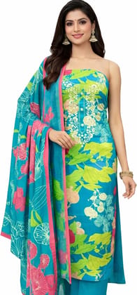 Unstitched Pure Cotton Salwar Suit Material Floral Print