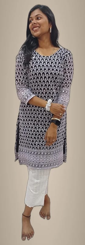 Mom And Me Black Georgette Kurta (L) | Chikankari Embroidery | Ethnic Casual