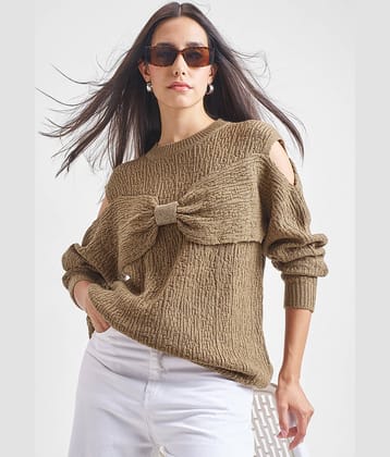 Tokyo Talkies Women Acrylic Round Neck Pullover ( Brown )