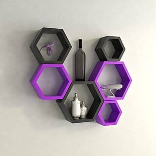 Onlinecrafts Wooden Wall Shelf Wooden Wall Shelf (Number Of Shelves - 6, Black, Purple)