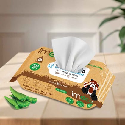 IMECO Ultra-Soft Bamboo Pulp & Aloe Vera Wet Wipes (30 Pulls, Pack of 1) | Gentle Refreshing Cleansing | On-The-Go Care