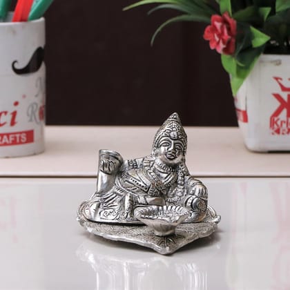 DreamKraft Silver Plated Metal Kuber Deepam - Oil Lamp for Bringing Good Luck, Prosperity and Wealth