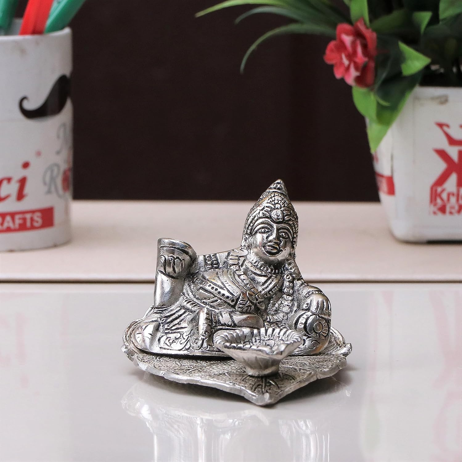 DreamKraft Silver Plated Metal Kuber Deepam - Oil Lamp for Bringing Good Luck, Prosperity and Wealth
