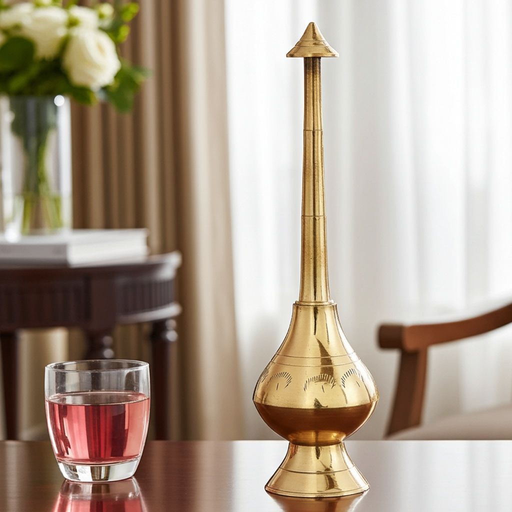 Brass Gulab Pash Rosewater Sprinkler � Antique Pooja Item, Height : 8.1 Inch (ZMAS238 C)