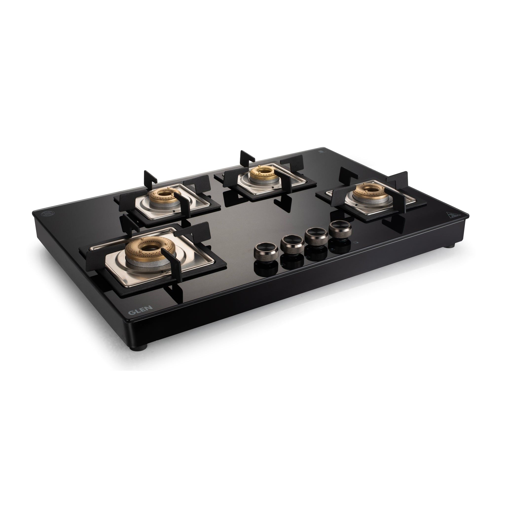 4 Burner Free Standing Glass Hob Forged Brass Burner Auto Ignition Black (BH1074SQFSFBBLAI)