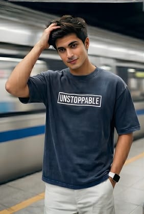 Hue Nox Men's Navy Unstoppable Graphic Oversized T-Shirt