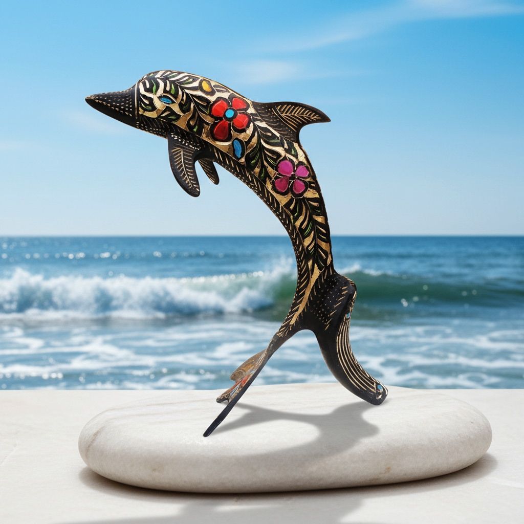 Brass Dolphin Decorative Showpiece Statue for Shelf & Table Decoration, Height : 9 Inch (ANMAS240 B)
