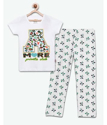 Sini Mini Pack of 1 Girls Cotton Top With Pajama ( White )