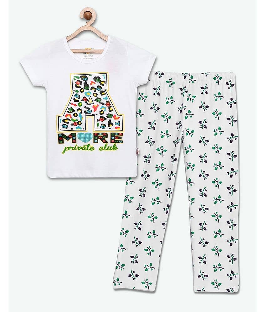 Sini Mini Pack of 1 Girls Cotton Top With Pajama ( White )