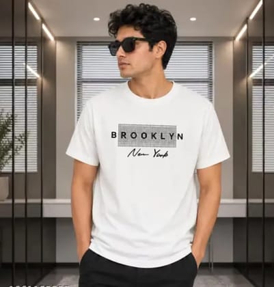 Mens Brooklyn New York Printed Round Neck Half Sleeve Black T-Shirt for Men