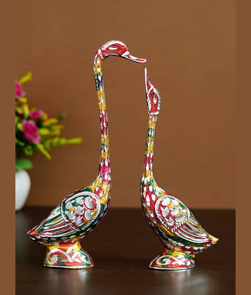 eCraftIndia Set of 2 Pink & Green Textured Kissing Swan Couple Handcrafted Figurine