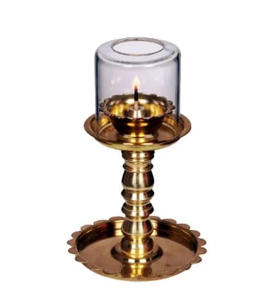 Samai Deep - 6" Brass Samai Diya with Glass Cover