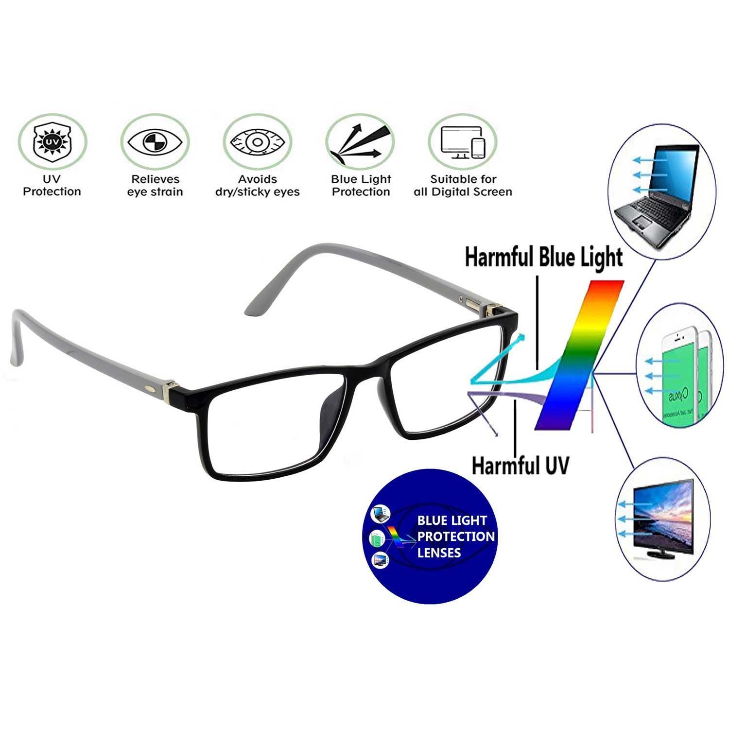Hrinkar Zero Power Computer Gaming Glasses for Eye Protection with Blue Cut for Men & Women | Black and Grey | HBCT-FRM-BK-GRY-16