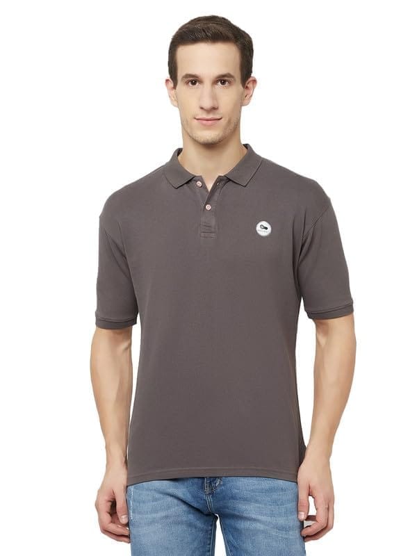 Men's Casual Solid Cotton Blend Polo Neck T-Shirt (Grey, 2XL)-PID47773