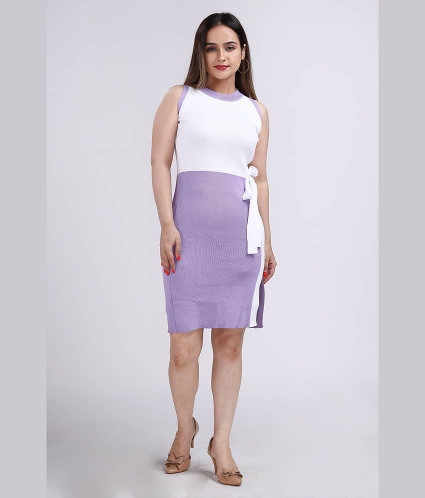 FEVERFEW Women Cotton Colorblock Side Slit Dress ( Lavender )