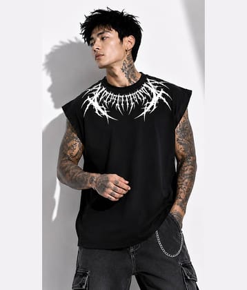 Styzon Men Cotton Oversized Fit Printed T-Shirt ( Black )