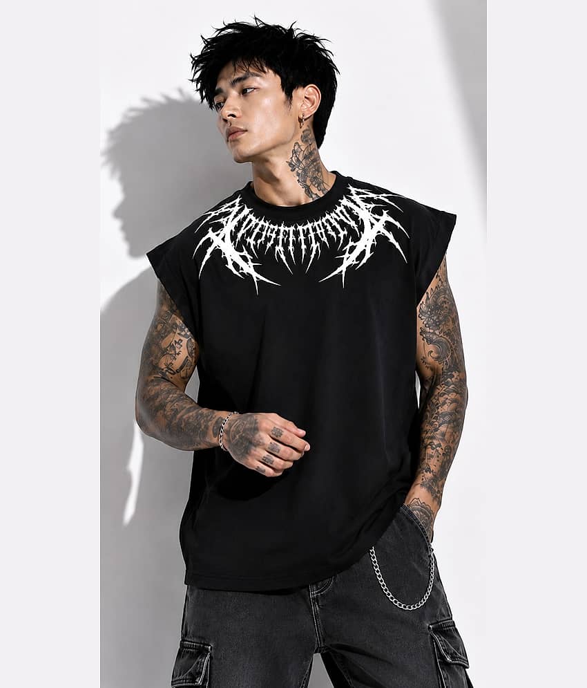 Styzon Men Cotton Oversized Fit Printed T-Shirt ( Black )