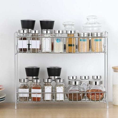 Plantex 2-Tier Stainless Steel Spice Rack for Kitchen/Kitchen Organizer Rack/Countertop Tiered Shelf/Small