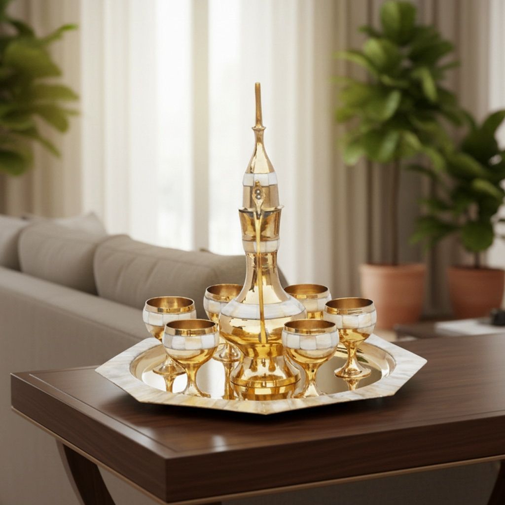 Brass Wine Serving Miniature Set | Handmade Indian Collectible, Height : 0.5 Inch (ZMAS363 E)