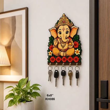 Ganpati Bappa Printed Wooden Key Holder 6 x 8 Inch Decorative Wall-Mounted Key Organizer for Home Entrance, Living Room, Office, Pooja Room and Traditional Home Decor (1 Pc) Ganpati Bappa Printed Wooden Key Holder 6 x 8 Inch Decorative Wall-Mounted Key Organizer for Home Entrance, Living Room, Office, Pooja Room and Traditional Home Decor (1 Pc)