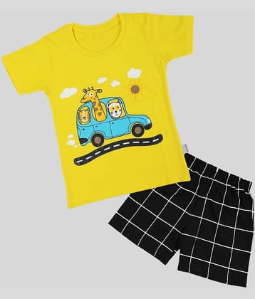 CATCUB Pack of 1 Boys Cotton T-Shirt & Shorts Set ( Yellow )