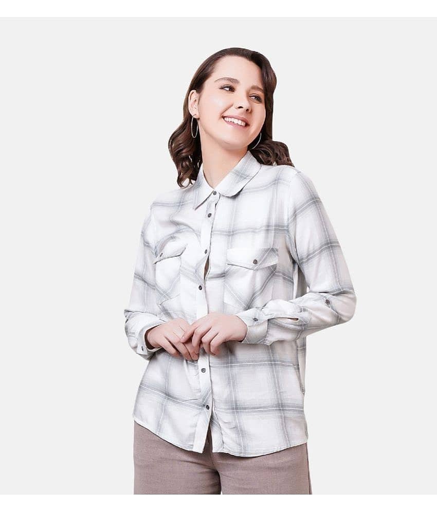 NUEVOSDAMAS Women Checks Rayon Shirt ( White )