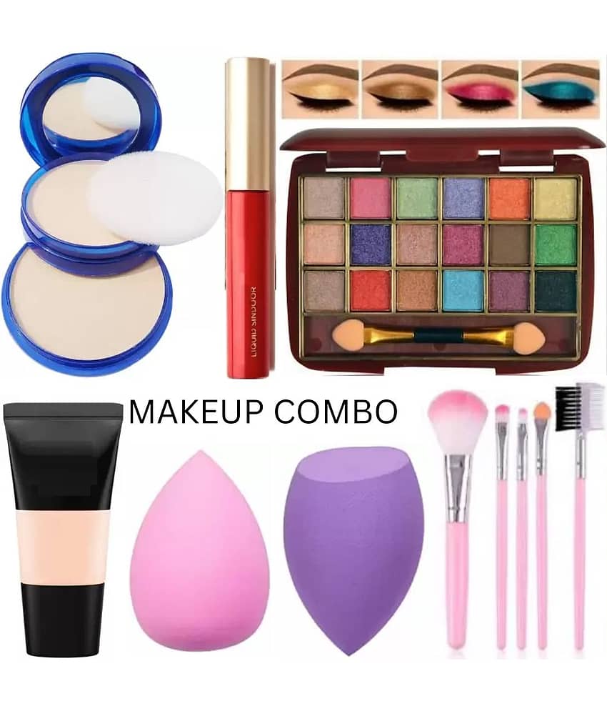 swenky eyeshadow with compact foundation sindoor beauty blender puff & makeup brushes (Pack of 2)