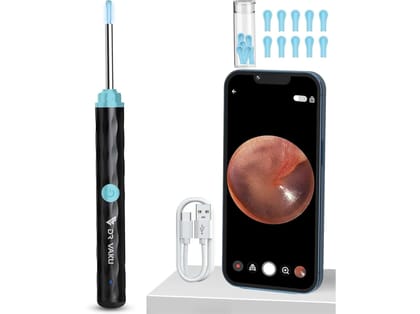 Dr Vaku Earocam Ear Cleaner Earwax Removal Tool Kit with HD Camera, Wi-Fi Connection & 6 LED Lights, Endoscope Tool for iOS & Android, with 11 Silicone Tips - Black