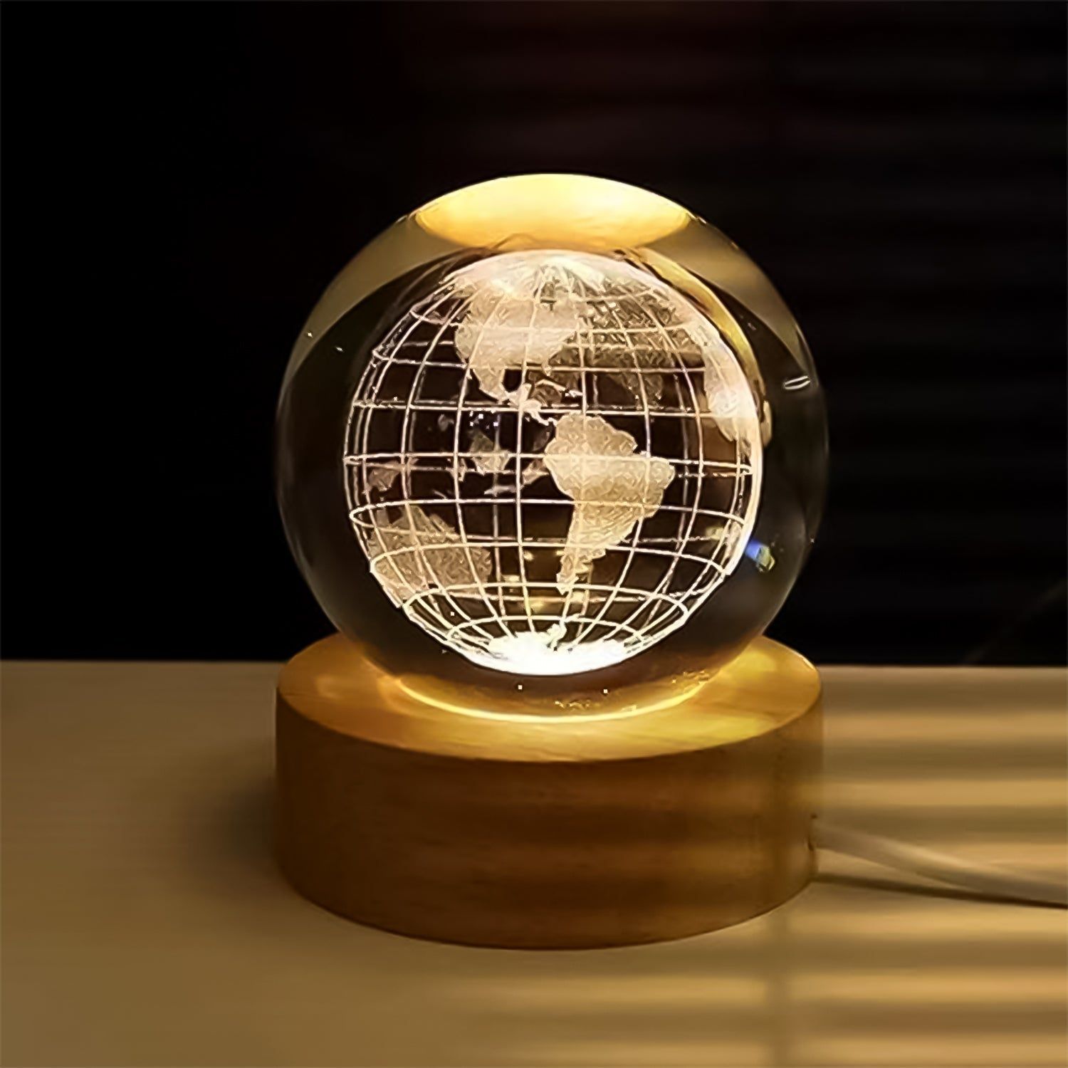 World 3D Crystal Ball lamps With Wood Base (1 Pc)assorted colour