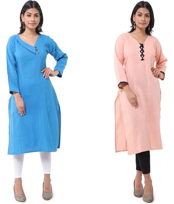 DESHBANDHU DBK - Multicolor Cotton Women's Straight Kurti ( Pack of 2 )