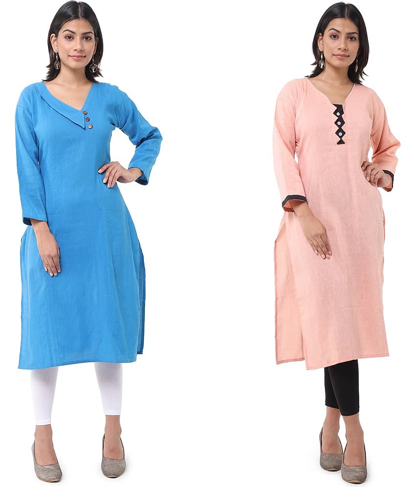 DESHBANDHU DBK - Multicolor Cotton Women's Straight Kurti ( Pack of 2 )