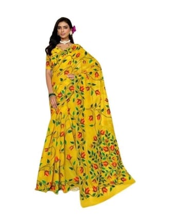 DARSHANS Women's Georgette Printed Saree With Unstitched Blouse 5.5Mtr (Yellow)-PID65160