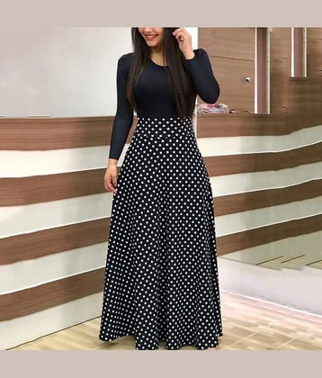 Raabta Fashion Women Crepe Printed Fit & Flare Dress ( Black )