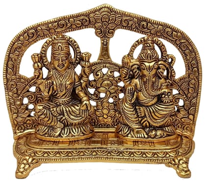 DreamKraft Metal Laxmi Ganesh Showpiece for Home Decor (Gold, Standard, 16x12x6 cm)
