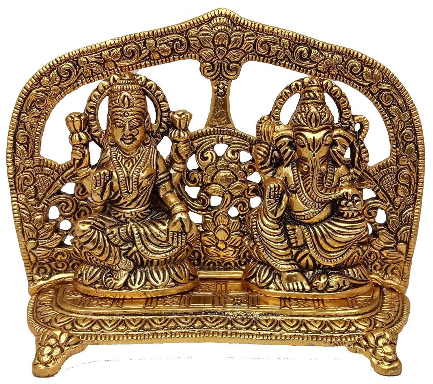 DreamKraft Metal Laxmi Ganesh Showpiece for Home Decor (Gold, Standard, 16x12x6 cm)