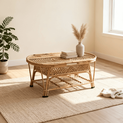 Rattan Modern Oval Centre Table Multi-Use Shelf for Living Room Rattan Modern Oval Centre Table Multi-Use Shelf for Living Room