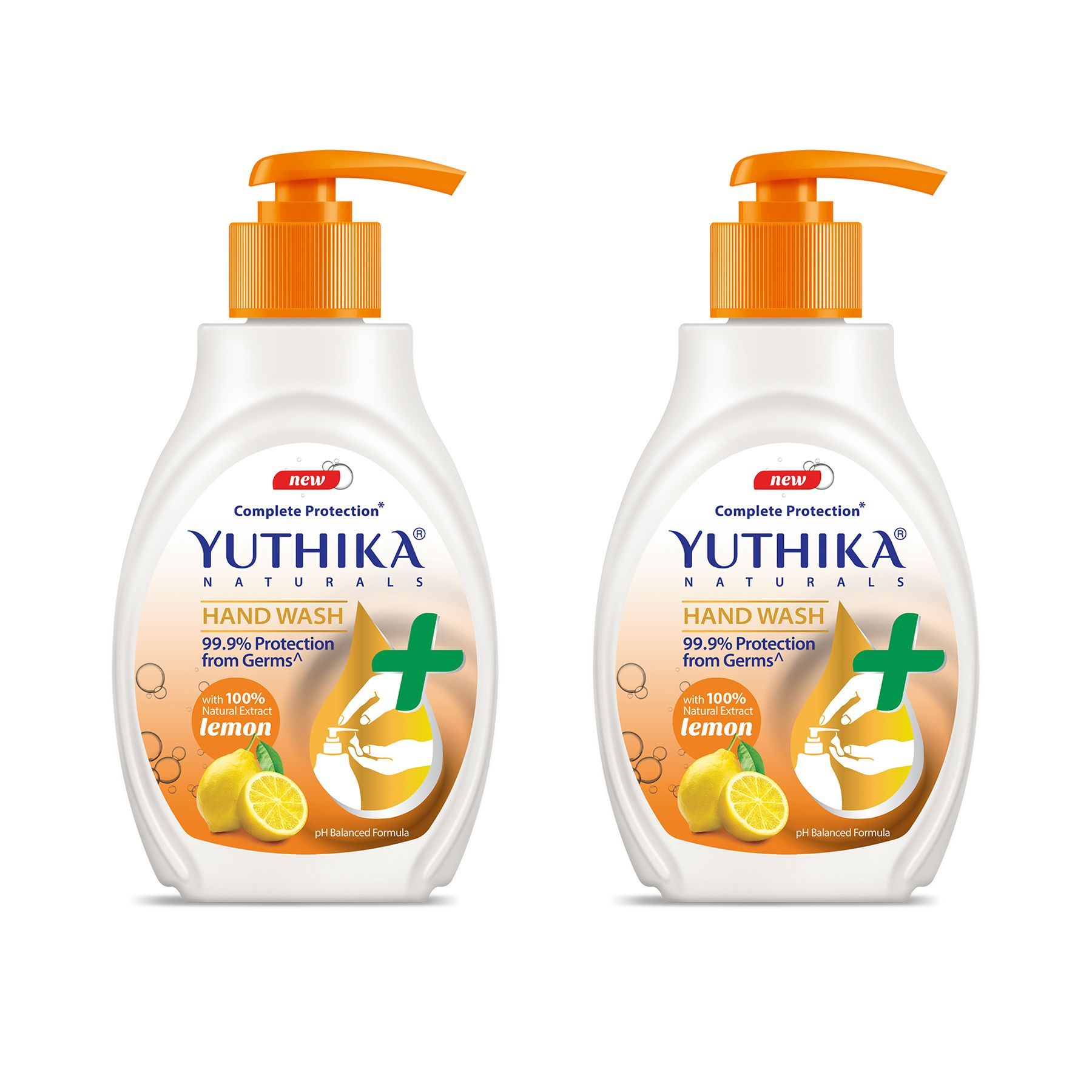 Yuthika Lemon Handwash Dispenser Bottle 200ml Pack of 2, Liquid Hand Wash, pH Balanced Formula, Complete Germ Protection