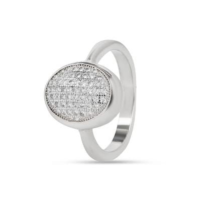Oval Pave Diamond Look Ring for Women | Silver Tone Cluster Ring with Micro CZ Stones | Party & Daily Wear I Weight - 6 g Oval Pave Diamond Look Ring for Women | Silver Tone Cluster Ring with Micro CZ Stones | Party & Daily Wear I Weight - 6 g
