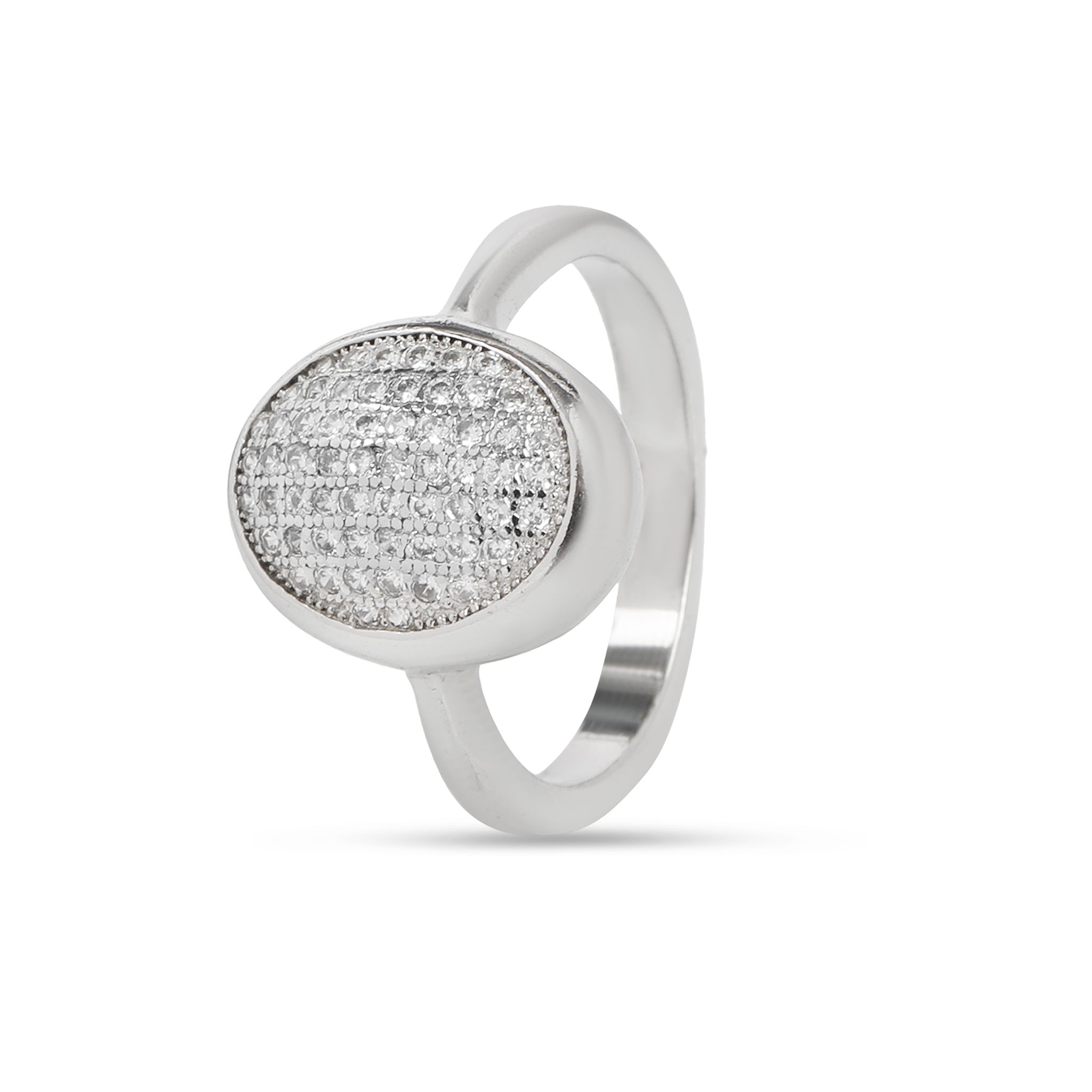 Oval Pave Diamond Look Ring for Women | Silver Tone Cluster Ring with Micro CZ Stones | Party & Daily Wear I Weight - 6 g